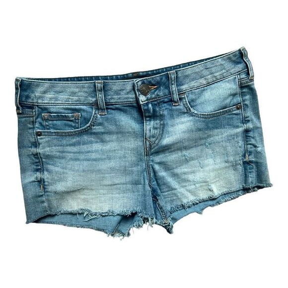 Womens Express Jeans Medium Wash Mid-Rise Denim Jean Cut Off Raw Hem Shorts - 2 - Picture 1 of 2